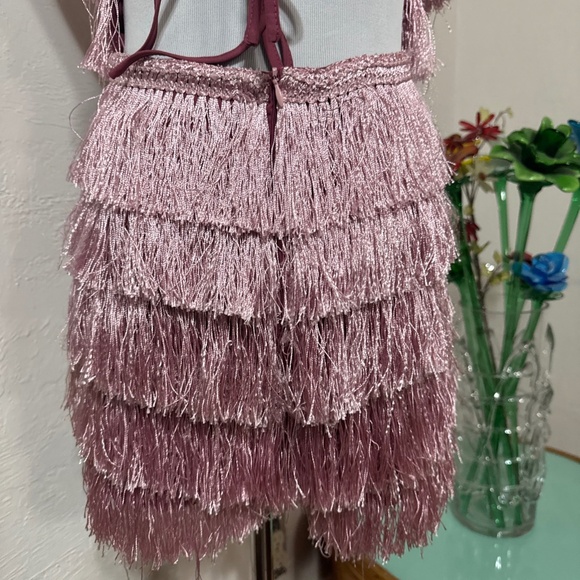 Women Missguided Pink Fringe Halter 1920's Flapper Style Cocktail Party Romper 6 - Picture 9 of 16